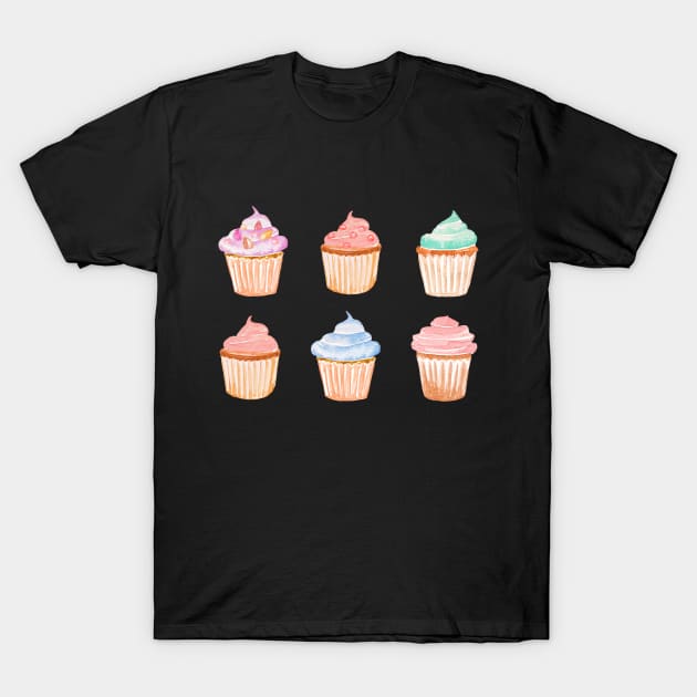 Watercolor Cupcakes T-Shirt by NatureGlow